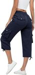 MISS MOLY Women's Cargo Capris Hiking Running Pants Loose Button Decor Lightweight Quick Dry Athletic Outdoor Blue XS