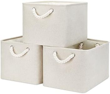 Bidtakay Baskets Collapsible Large Toy Storage Baskets for Organizing Set of 3 Closet Organizer Linen Cream Storage Bins 15 X 11 X 9.5 Inch Shelf Organizer Bins for Nursery Storage (Light Beige)