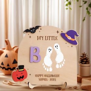 Personalized Halloween Footprint Sign, Baby’s First Halloween Keepsake, DIY Halloween Footprint or Handprint Art Sign，Halloween Kid Craft，Decorative Ornaments for Baby Shower