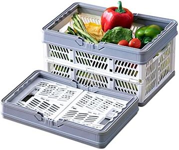 Living Today Collapsible Shopping Basket, Foldable Storage Containers, Plastic Stackable Picnic Basket with Handle