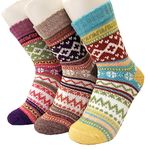 Alexvyan 3 Pair Vintage Solid Soft & Woolen Cozy Knitted Winter Thick Warm Stretchy Elastic Socks (Without Thumb) for Women Girls (Multicolor)