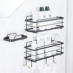 KINCMAX Premium Shower Caddy with Soap Holder, 2-Pack Adhesive Shower Organizer, No Drill Bathroom Shelves, Rustproof Stainless Steel Shower Shelves for Inside Shower, Shower Storage Rack, Matte Black