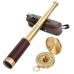 Laupha Retro Pirate Telescope Zoomable 25x30 Collapsible Handheld BAK-4 Lens Vintage Spyglass for Kids & Survival Gear Pocket Military Compass for Camping Boating