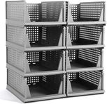 JEYANG Multipurpose Foldable Stackable Wardrobe Organizer for Clothes - Plastic Closet Storage for Kitchen, and Bathroom (Pack of 8, Grey)