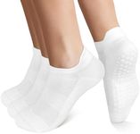 AGUTIUN Grip Socks for Women Pilates Yoga Non Slip Socks with Grips for Barre Hospital Home Athletic 3/4 Pairs Grip Socks, 3 Pairs White-137, One Size