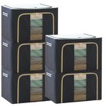 VENDIFY Wardrobe Organizer for Storage 66LTR Foldable Steel Frame organisers storage box for clothes with Zipper & Clear Window Storage Box and Organiser (PACK OF 5)