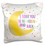 3dRose LLC. I Love You to The Moon and Back-Colorful Rainbow Text on White-Pillow Case, (pc_202101_1), Satin, 16 x 16 inch