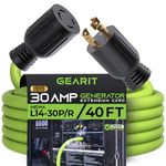 GEARit 30-Amp Generator Extension Cord, 120/250-Volt, 4-Prong, 7500W, NEMA L14-30P/L L14-30R, 10 Gauge SJTW Locking Power Cord for Manual Transfer Switch, Portable Generators, Power, 40 Feet, Green