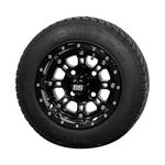 Hardcore Parts 10" Black 'Panther' Golf Cart Wheels and 205/50-10 (18"x8"-10") DOT rated Low Profile tires - Set of 4, includes Black 'SS' center caps and 1/2x20 Black lug nuts