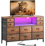 YITAHOME TV Stand with Charging Station, Dresser TV Stand for 55'' TV, 10 Drawer Dresser for Bedroom, Media TV Console Table with Side Pockets & Hooks, Storage Fabric Drawer Unit for Bedroom, Wood