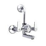 Rocio Brass Wall Mixer for Bathroom 2 in 1 with L Bend Pipe, Wall Mount Hot & Cold Water Mixture Tap for Bathroom with Arrangement of Overhead Shower, Chrome Finish, Neoperl Foam Flow