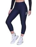 TCA Women's 3/4 Padded Cycling Leggings High Waist Breathable Bike Shorts with Pockets Anti-Slip Quick Dry - Navy Blazer, S