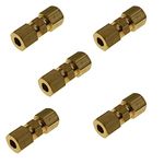 HongBoW Hardware 5 Pcs Brass Compression Tube Fitting Union 1/4" OD x 1/4" OD