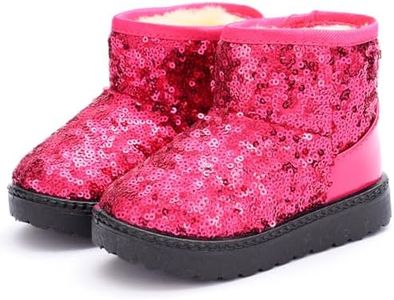 DADAWEN Boy's Girl's Warm Winter Sequin Waterpoof Outdoor Snow Boots Pink US Size 1 M Little Kid