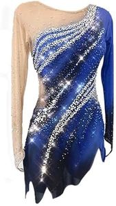 LIUHUO Figure Skating Apparel Girls Women Competition Dress Performance Wear Teens Training Dancewear Salsa Blue Girls, Blue, 7-10 Years