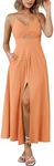 BTFBM Women Casual Sleeveless Spaghetti Strap Summer Dress V Neck Cut Out Slit Maxi Dresses Beach Vacation Outfits(Solid Light Orange, Medium)