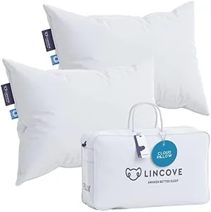 Lincove Cloud Natural Canadian White Down Luxury Sleeping Pillow - 625 Fill Power, 500 Thread Count Cotton Shell, Made in Canada, King - Firm, 2 Pack