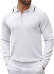 COOFANDY Men's Long Sleeve Polo Shirts Quarter Zip Pullover Knitted Polo Sweater Casual Vintage Striped Tops