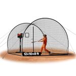 VEVOR Baseball Batting Cage, 12.0 x 10.2 x 7.6 FT Freestanding Portable Batting Cage, Hitting Cages with 4-Ply Knotless Polyester & Pitching Machine Opening, Battings Cages Netting for Outdoor