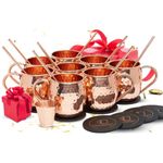 Pure Copper Moscow Mule Mugs (Set of 8) by Mule Science with Bonus: 8 Cocktail Copper Straws, 1 Shot Glass and 8 Coasters!