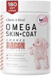 Omega for Dogs - 180 Delicious Soft Chews - Salmon Oil Treats for Skin and Coat, Itch Relief - Fish Oil Blend of Essential Fatty Acids, Omega 3, 6, and 9, and Vitamins - Smoked Bacon Flavor