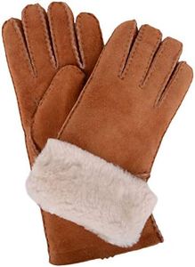 SNUGRUGS Women's Vicky, Sheepskin With Fold Back Cuff Gloves, Beige (Chestnut), Small 6.5 UK