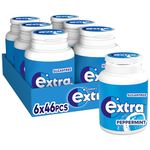 Extra Chewing Gum Bottle, Sugar Free, Peppermint Flavour, 6 Packs of 46 Pieces.