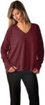 Cashmere Boutique 100% Pure Cashmere Pullover Boyfriend V Neck Sweaters for Women – Loose Fit, Long Sleeve and Classic Style - Burgundy, Medium
