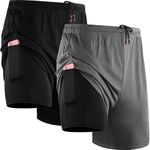 Cadmus Men's 2 in 1 Running Shorts with Liner,Dry Fit Workout Shorts with Pockets,1070,2 Pack,Black/Grey,XL