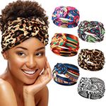 Willbond 6 Pieces African Headband for Women Stretchy Boho Print Hairband Yoga Running Sports Workout Head Grip Band Elastic Turban Headwrap Head Cloth for Women, Classic Pattern