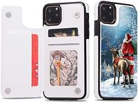 Christmas Flip Leather Wallet Case Compatible with Apple iPhone 15 Pro Max Phone Case with PU Kickstand Card Holder Purse,Double Magnetic Clasp Shockproof Xmas Pattern Cover(Santa and Elk)