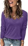 Arach&Cloz Womens Spring Tops 2025 Fashion Plus Size V Neck Long Sleeve Shirt Knitted Pullover Sweater Clothes Purple