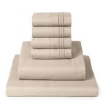 Mellanni King Size Sheets Set - 6 Piece Iconic Collection Bedding Sheets & Pillowcases - Hotel Luxury, Ultra Soft, Cooling Bed Sheets - Deep Pocket up to 16" - 6 PC (King, Sand w/Extra Pillow Cases)