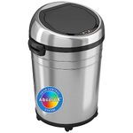 iTouchless 18 Gallon Commercial Size Touchless Sensor Trash Can with Odor Control System, Stainless Steel, 68 Liter Round Automatic Garbage Bin, Silver 68L / 18G