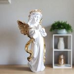 ALILA White Praying Angel Statue with Wings Figurine for Home Living Room Garden Shelf Mantel Decor Decoration Gifting Item, 12 Inches