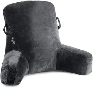 Reading Pillow Standard Bed Pillow Back Chair Pillow with Arms and Pockets Support for Sitting Up in Bed/Couch for Bedrest, Reading, Working on Laptop, Watching TV Fit for Adult and Children,Dark Grey