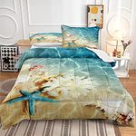 lris Bedding Ocean Beach Comforter Set Fashion Bedding Set Teal Coastal Nature Theme Pattern Ocean Beach Comforter Queen Set for Boys Girls 1 Comforter 2 Pillowcases (C-02, Full)