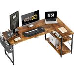 HOMIDEC L Shaped Desk 140CM Computer Desk Study Office Desk Gaming Desk Writing Table With Bookshelf Reversible Corner Desk For Home Office Studio Workstation