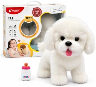Plush Interactive Maltese Simulation Dog- Puppy Dog Toy for Kids-with Walking, Barking, Wagging Tail & Talking- Robotic Present Pet Toy for Toddler Kids Girls Boys