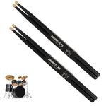 HASTHIP® 2 Pairs 5A Maple Wood Drum Sticks, 16" Percussion Wood Drumsticks Drum Accessories for Adults & Youth, Oval Wood Tip, Perfect for Pros and Beginners - Black