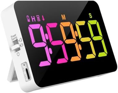 PERSUPER Kitchen Timer for Cooking, 10 RGB Color Changing Digital Magnetic Timer, Countdown/Up, Rechargeabilit, 3 Brightness Display, 3 Volume Levels and Vibration Mode, for Classroom, Study, Fitness