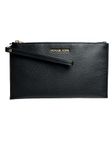 Michael Kors Jet Set Travel Pebbled Leather Large Top Zip Wristlet (Black), Black