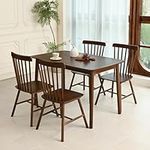 DELAVIN Wooden Dining Chairs Set of 4, Mid Century Oak Dining Chairs, Country Farmhouse Kitchen Chairs, Walnut，60D x 60W x 74Hcm