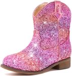 Motasha Toddler Girls Cowgirl Boots Western Glitter Cowboy Boot Ankle Boots Little Kids Big Kid Horse Riding Shoes Party Birthday Dress Up Dance, Rainbow Glitter, 11 Little Kid