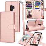 Tekcoo Compatible for Galaxy S9 Wallet Case/Samsung Galaxy S9 PU Leather Case, Luxury ID Cash Credit Card Slots Holder Carrying Folio Flip Cover [Detachable Magnetic Hard Case] Kickstand -Rose Gold