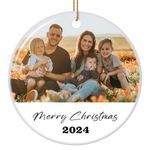 Personalized Christmas Ornaments 2024 Ceramic Custom Photo Text Christmas Ornament Customized Photo Ornament Christmas Tree Decorations Gift for Family Kids Friends Couples Wedding