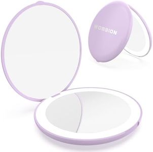 WOBSION Travel Compact Mirror,Portable 1x/10x LED Makeup Mirror with Magnification,Handheld 2-Sided Pocket Mirror, 3.5in Small Mirror for Purse,Handbag,Gift,Purple