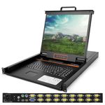 16-Port Rackmount KVM Console with 19'' Rack Mount Monitor and Keyboard, VGA KVM Switch for 1U Server Rack, 19 Inch LCD KVM Drawer 1280x1024 60Hz, 16 VGA Cables Included, Kinan-XL1916