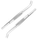 Sewing Machine Curved Tweezers Set 6 inch/15.5cm Serrated Bent Tips Professional Grade Stainless Steel Angled Tweezers Blunt Tweezers for Crafting/Pet,2Pcs