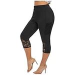 FunAloe Leggings for Women UK 3/4 Length Solid Color Pants for Ladies Hollow High Waist Pants Plus Size Ladies Capri Leggings Stretch Casual Yoga Pants Gym Trainning Cycling Sports Workout Pants